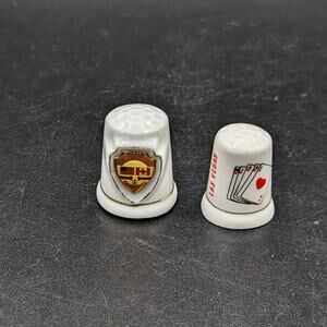 Set Of 2 Vintage Porcelain Souvenir Thimbles Canada And Las Vegas